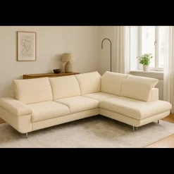 2dekans Showmodel Slaapbank Lex met opbergruimte en verstelbare hoofdsteunen | Hoekbank Teddy Beige - Rechts (Niet in originele verpakking en i.z.g.st.)