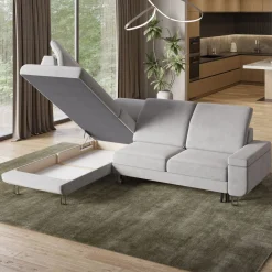 2dekans Showmodel Slaapbank Lex met opbergruimte en verstelbare hoofdsteunen | Hoekbank Teddy Beige - Rechts (Niet in originele verpakking en i.z.g.st.)