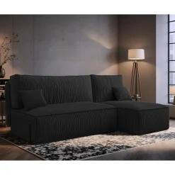 Hoekbank Ribstof Karlito - Universeel - Slaapbank met opbergruimte zonder armleuningen