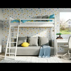 Hoogslaper met Slaapbank Sophie - Wit / Ribstof Grijs - Direct Leverbaar!