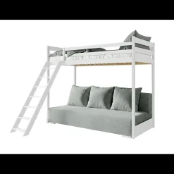 Hoogslaper met Slaapbank Sophie - Wit / Ribstof Grijs - Direct Leverbaar!