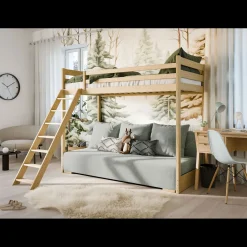 Hoogslaper met Slaapbank Sophie - Naturel / Ribstof Grijs - Direct Leverbaar!