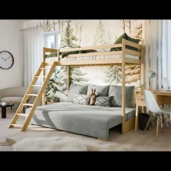 Hoogslaper met Slaapbank Sophie - Naturel / Ribstof Grijs - Direct Leverbaar!