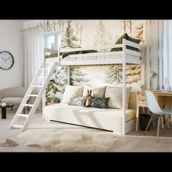 Hoogslaper met Slaapbank Sophie - Wit / Ribstof Creme - Direct Leverbaar!