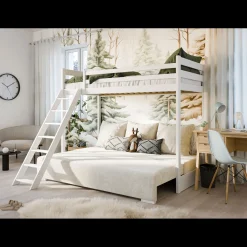 Hoogslaper met Slaapbank Sophie - Wit / Ribstof Creme - Direct Leverbaar!