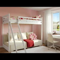 Hoogslaper met Slaapbank Sophie - Wit / Ribstof Creme - Direct Leverbaar!