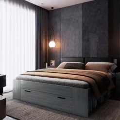 Houten Bed met Lade Genua - Antraciet - Bedframe