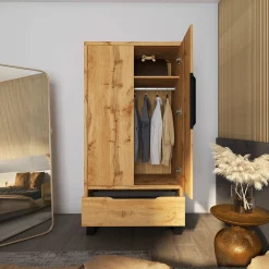 Kledingkast Halmstad - 2-deurs incl. lade - Wotan Eiken
