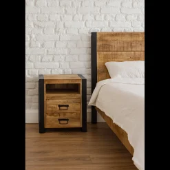 Nachtkastje met Lades Tino - 1 Open Vak - Mangohout