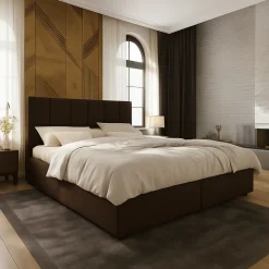 OP=OP Opberg Boxspring Monza 180 x 200 Suede Taupe | Voetbord Monza + 40 cm extra hoge opbergruimte