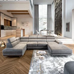 OP=OP Slaapbank met opbergruimte Nero | U-bank Rechts | Suede Mosgroen