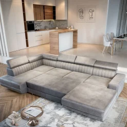 OP=OP Slaapbank met opbergruimte Nero | U-bank Rechts | Suede Mosgroen