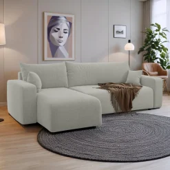 Slaapbank Pim - Teddy stof - Hoekbank 3-zits met opbergruimte - Universeel