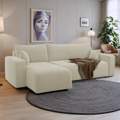 Slaapbank Pim - Teddy stof - Hoekbank 3-zits met opbergruimte - Universeel