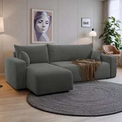 Slaapbank Pim - Teddy stof - Hoekbank 3-zits met opbergruimte - Universeel