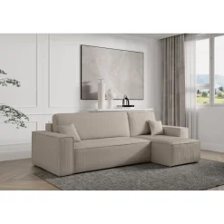 Slaapbank Ribstof Karlo - Hoekbank 3-zits met opbergruimte - Universeel