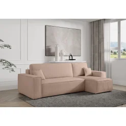 Slaapbank Ribstof Karlo - Hoekbank 3-zits met opbergruimte - Universeel