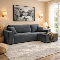 Slaapbank Velvet Karlo - Hoekbank 3-zits met opbergruimte - Universeel
