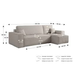 Slaapbank Velvet Karlo - Hoekbank 3-zits met opbergruimte - Universeel