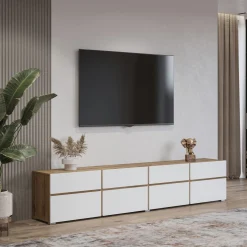 TV-meubel Crotone - 4-kleps incl. 4 lades - Wotan Eiken / Wit