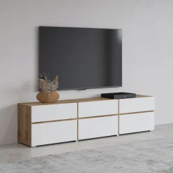 TV-meubel Crotone - 3-kleps incl. 3 lades - Wotan Eiken / Wit