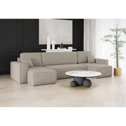 U-bank Ribstof Karlo - Slaapbank met opbergruimte - 4 zits