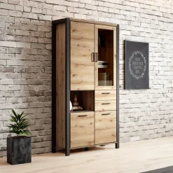 Vitrinekast Akven - 4-deurs incl. 2 lades - Wotan Eiken