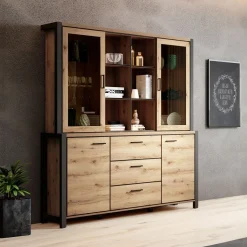 Vitrinekast Akven - 4-deurs incl. 3 lades - Wotan Eiken