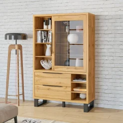 Vitrinekast Halmstad - 1-deurs incl. 2 lades - Wotan Eiken