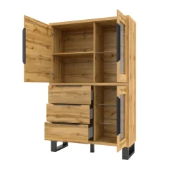 Vitrinekast Halmstad - 3-deurs incl. 3 lades - Wotan Eiken