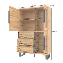 Vitrinekast Halmstad - 3-deurs incl. 3 lades - Wotan Eiken