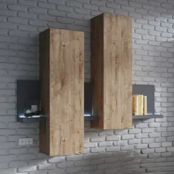 Wandkast Bologna - Wotan Eiken / Antraciet